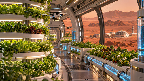 Futuristic Vertical Farm Growing Food Inside Mars Colony Habitat