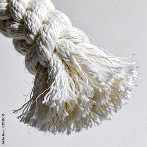 Close-up of white braided rope with frayed ends on a light background