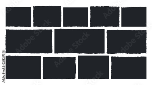 Set of Black Torn Paper Rectangle Frames with Grunge Edges for Photo Album Scrapbook Poster and Creative Layouts