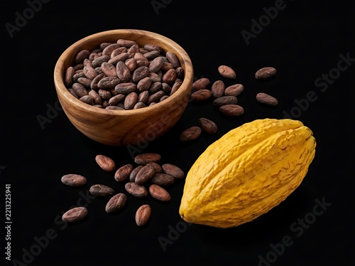 Ripe Yellow Cocoa Pod, Yellow Cocoa Pod Accompanied, Cocoa Pod Accompanied Wooden