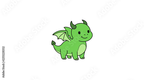 Adorable green baby dragon illustration with small wings and horns on a white background, perfect for nursery decor and children's projects