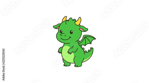 Cute Green Baby Dragon Cartoon Character Vector Clipart Mascot Isolated on White Background