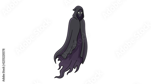 Dark hooded ghost phantom or wraith character vector illustration isolated on white