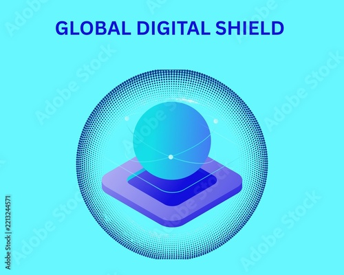 Global Digital Shield and Network Cyber Security Concept Illustration