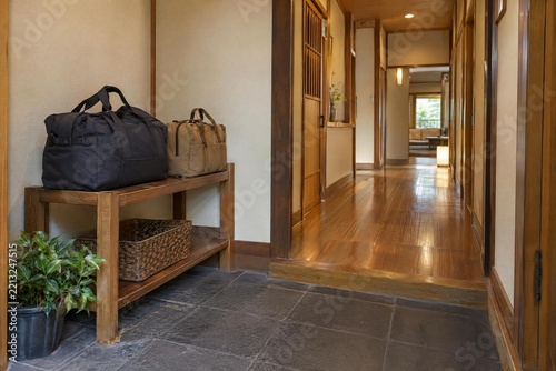 Guest luggage alcove in a modest Japanese inn