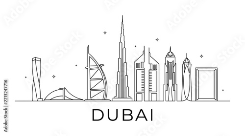 Dubai UAE skyline modern line art vector