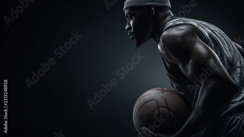 Intense Basketball Player in Dark Setting with Dramatic Lighting