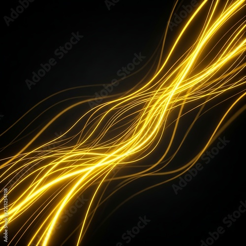 Wavy golden energy ribbons on black background.