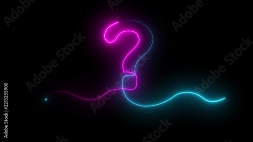 Question mark neon sign light on black background. Quiz trivia game competition. neon question mark frame for quizzes.