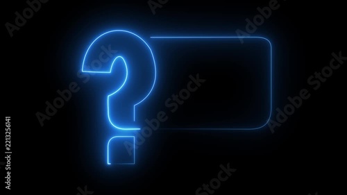 Neon glowing question mark icon black blackground 4k video. Quiz trivia game competition.