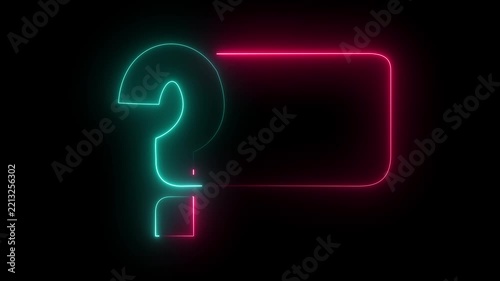 Neon glowing question mark icon black blackground 4k video. Quiz trivia game competition.