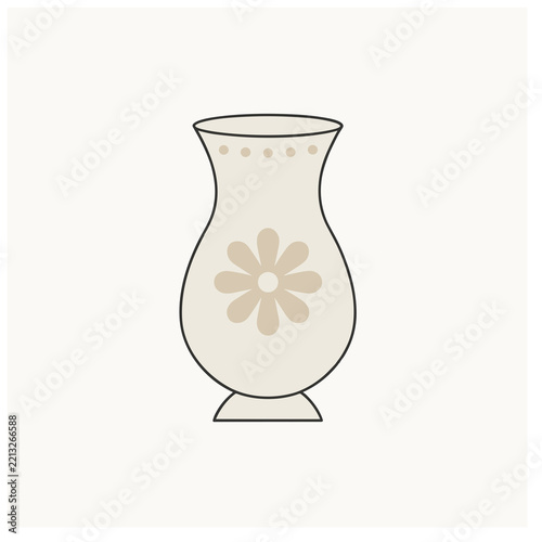 Simple beige vase with flower illustration