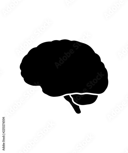 A simple black silhouette icon of a human brain isolated on a white background for medical concepts