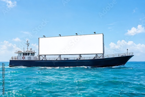 Boat billboard mockup sailing on blue ocean water maritime mockup ready to use