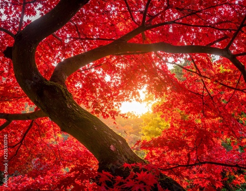 Autumnal landscape with japanese maple tree in the park. 
