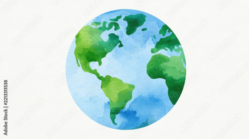 Fototapeta premium Blue planet flat design front view clean environment theme water color Triadic Color Scheme. 
