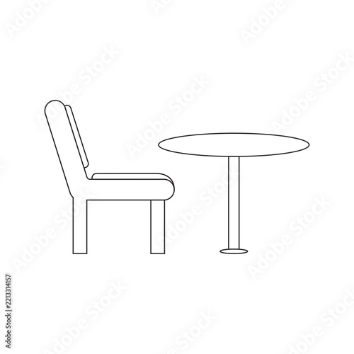 Dining Chair and Round Table Set Line Icon