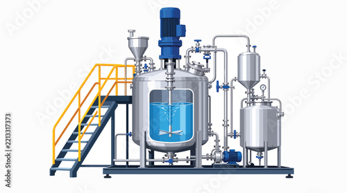 Industrial chemical reactor system with stainless steel tanks and pipes