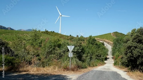 Landscape with wind turbines and a road