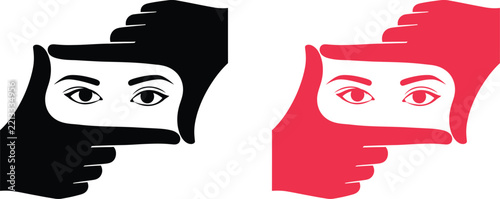 Hands framing a pair of eyes, vector illustration