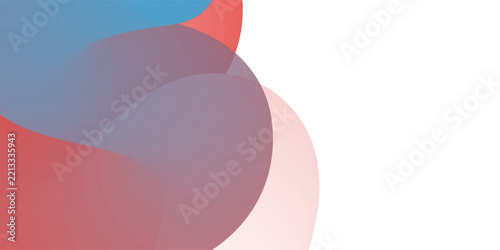 Minimalist abstract background with overlapping red, pink and blue curvy, swirly shapes on white background, copyspace. Modern geometric design with soft gradient effect, perfect for branding