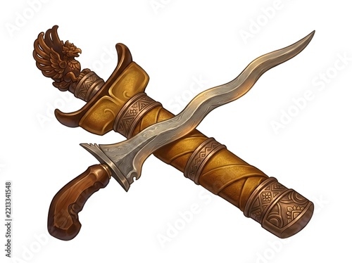 Ornate historical sword and sheath with intricate design