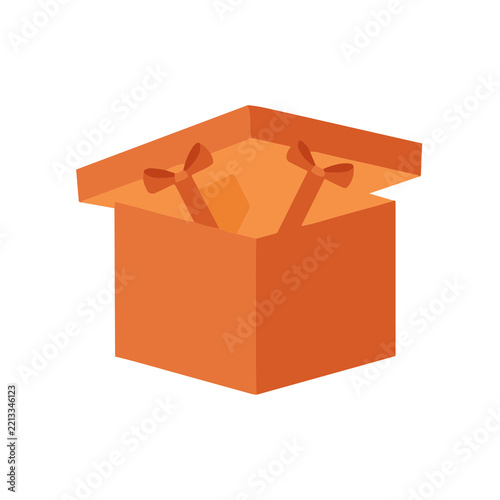 Open orange gift box with ribbons