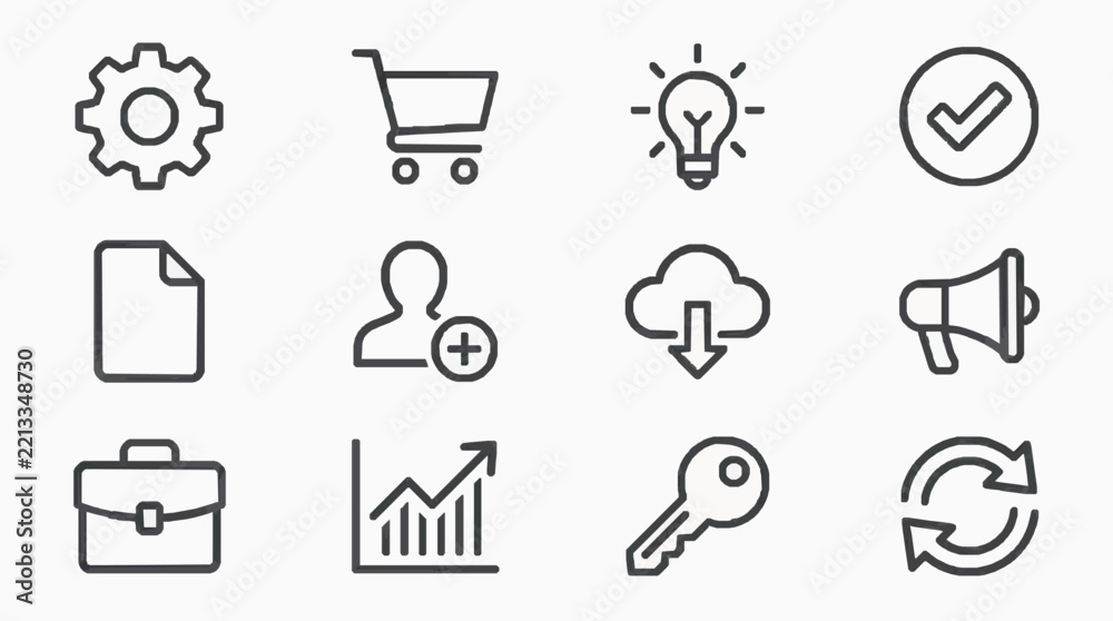 Fototapeta premium Professional icons set for business marketing and digital strategy concepts