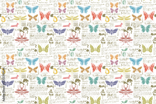 seamless pattern with flowers and birds