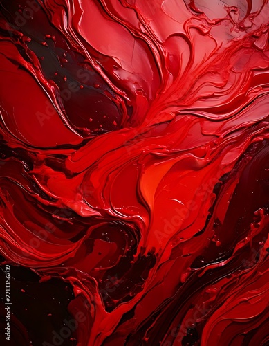 Abstract Red Background with Bubbles and Flowing Liquid Texture, Romantic Floral Pattern for Valentine, Love, Wallpaper, Fabric, Christmas, Fire, Decoration and Creative Design