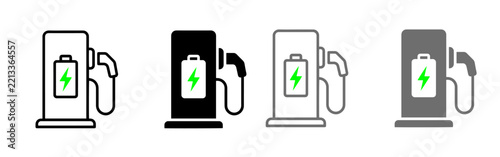Set of four electric car charging station icons with green battery symbol Vector