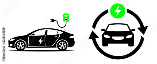 Electric car charging and circular green energy icons Vector