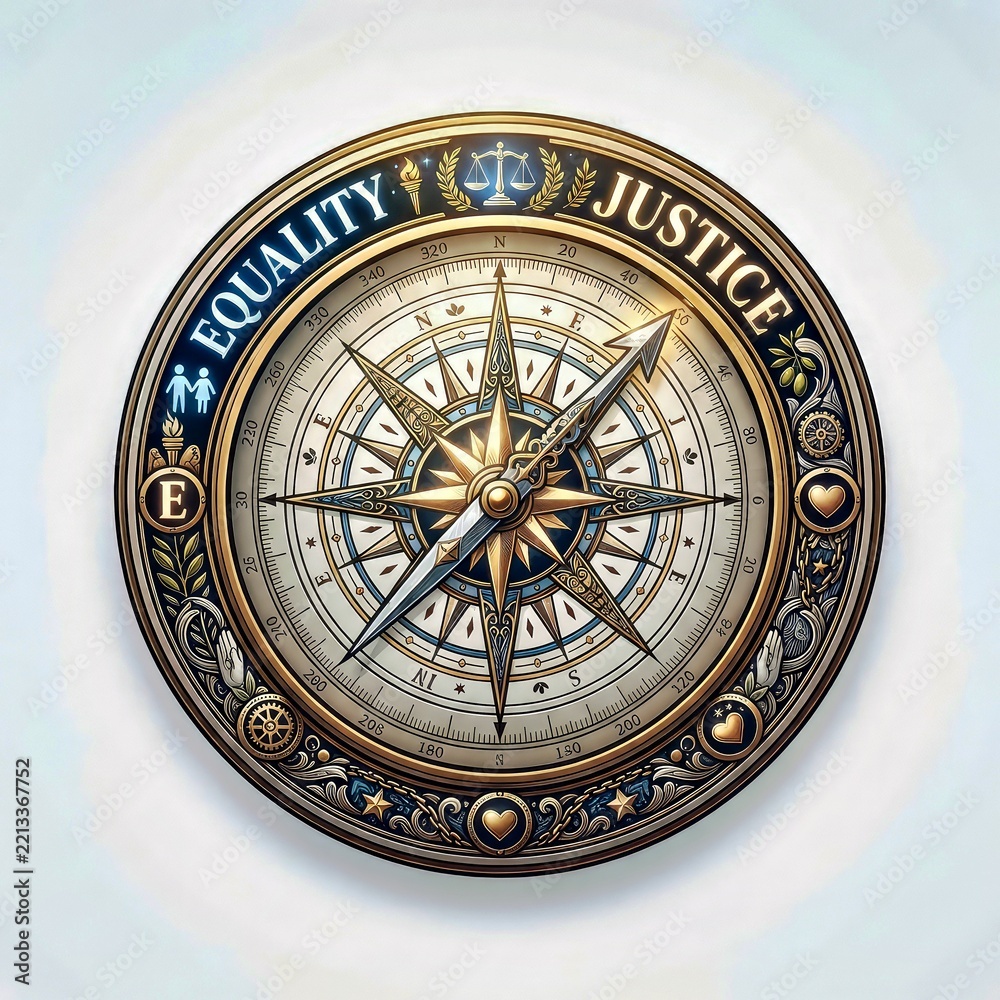 Fototapeta premium Ornate Compass Illustration With Equality and Justice
