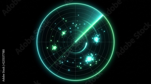 Top-down glowing holographic radar screen with negative space