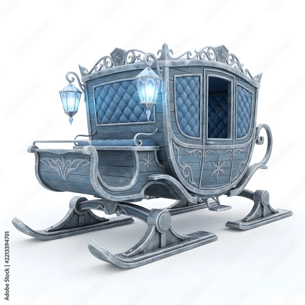 Fototapeta premium Enchanted Winter Sleigh Carriage with Glowing Lanterns.