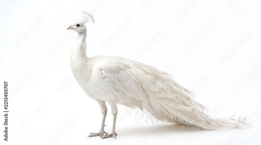 Obraz premium Elegant White Waterbird Standing in Profile with Long Neck and Detailed Feathers on White Background