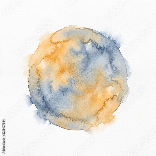 Hand painted abstract orange and blue watercolor circle element