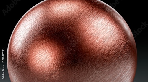 Copper Sphere Texture: A close-up shot of a copper sphere showcasing its brushed texture with swirling patterns and subtle highlights against a dark, moody background.