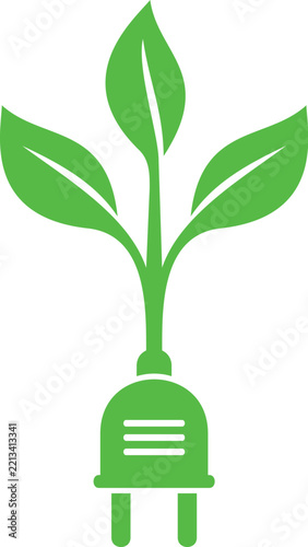 Green Plug with Leaves Eco Energy Icon