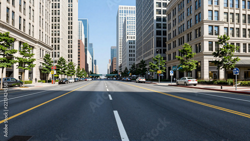 Quiet Downtown Streetscape with Tall Office Buildings