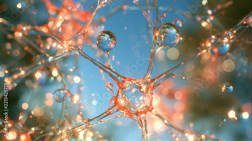 Abstract Illustration of a Translucent Glass Neural Structure and Ecosystem