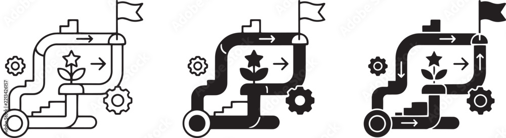 Obraz premium Abstract Growth Process Vector Icons, Business Journey Path, Innovation Concept, Development Flow, Strategy Steps, Goal Achievement, Vector Art