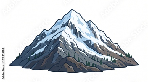 Snow covered mountain semi flat colour vector object. Nature. Mountain slope. Editable cartoon clip art icon on white background. Simple spot illustration for web graphic design