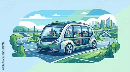 Autonomous shuttle transporting passengers city