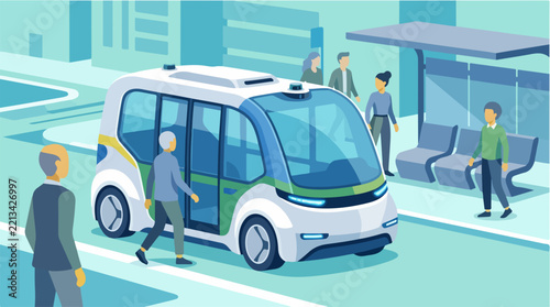 Autonomous shuttle bus urban scene