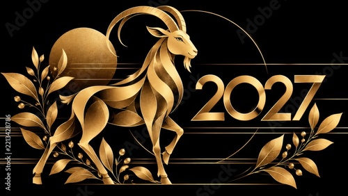Golden Goat 2027 on Black Background