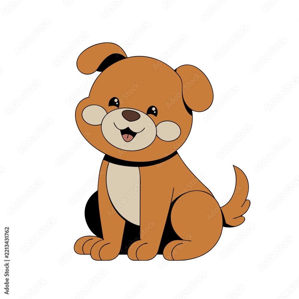 Fototapeta premium Smiling brown puppy sitting cartoon character