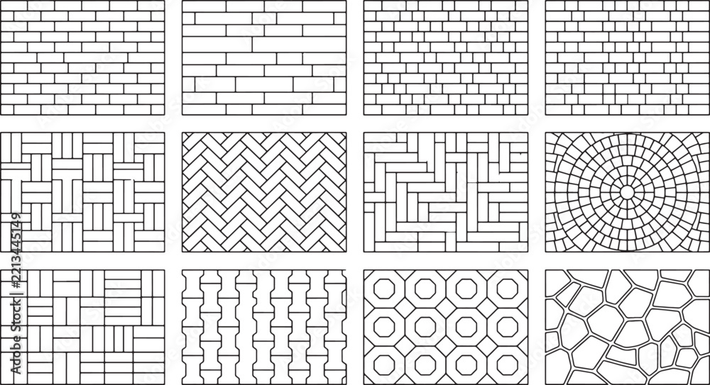 Fototapeta premium Set of Twelve Seamless Paving Patterns and Geometric Floor Tile Designs
