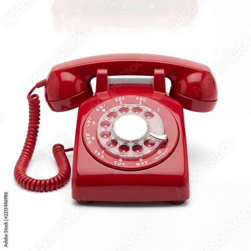 Red Retro Rotary Phone Collection on White Background