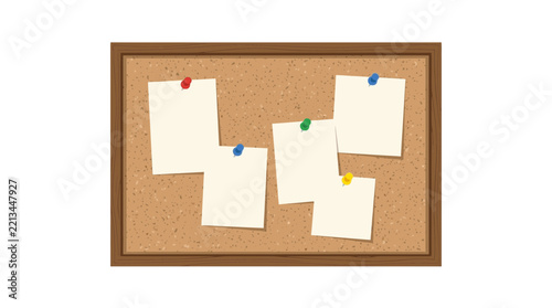 Cork Bulletin Board with Blank Paper Notes Isolated